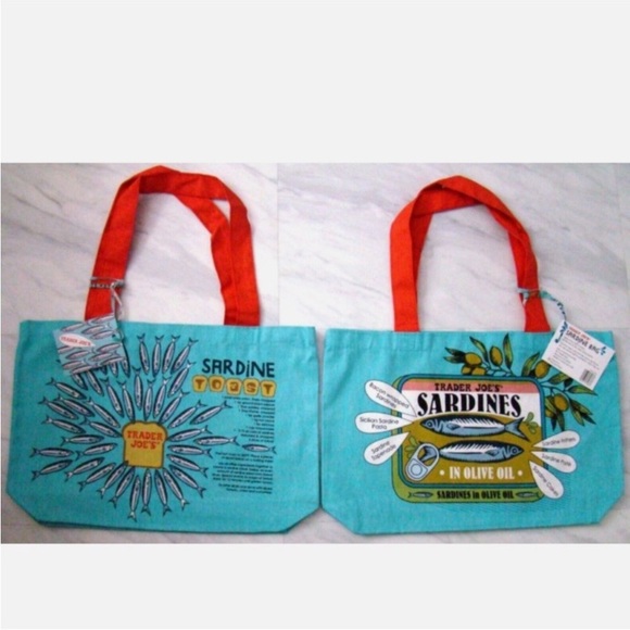 (2) Trader Joe’s canvas tote Sardines BUNDLE OF 2 - Picture 1 of 6
